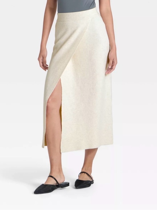 a new day Dresses & Skirts - Cream Wrap-Front Midi Skirt